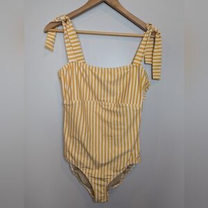 Albion Women's Size M The Cabana Yellow and White Striped Swimwear